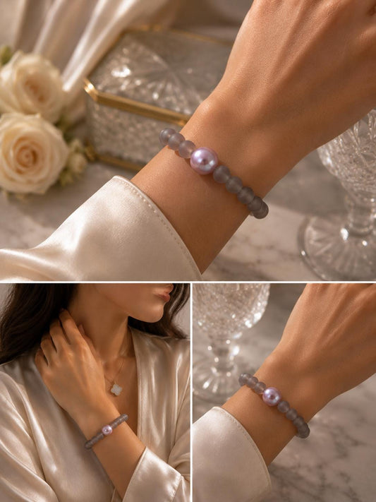 Grey Agate and Edison Pearl Bracelet