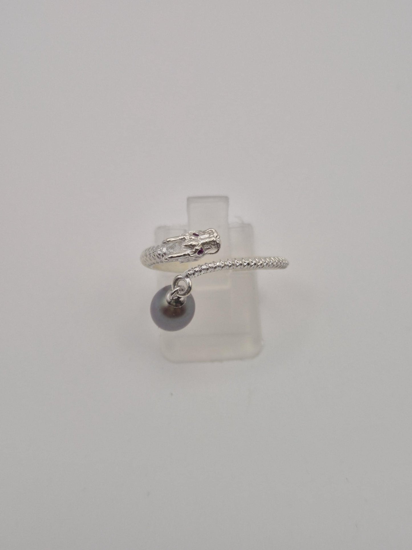 Spiral Dragon Pearl Ring — Adjustable Sterling Silver Genuine Pearl