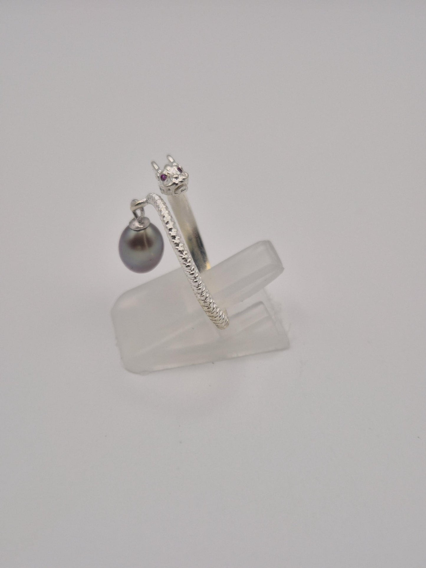 Spiral Dragon Pearl Ring — Adjustable Sterling Silver Genuine Pearl