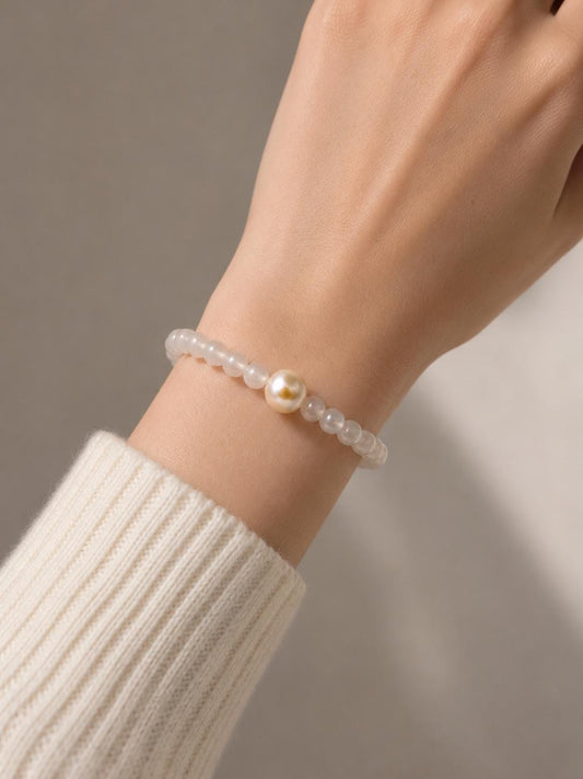 Pure Clear Quartz & White Edison Stretch Bracelet