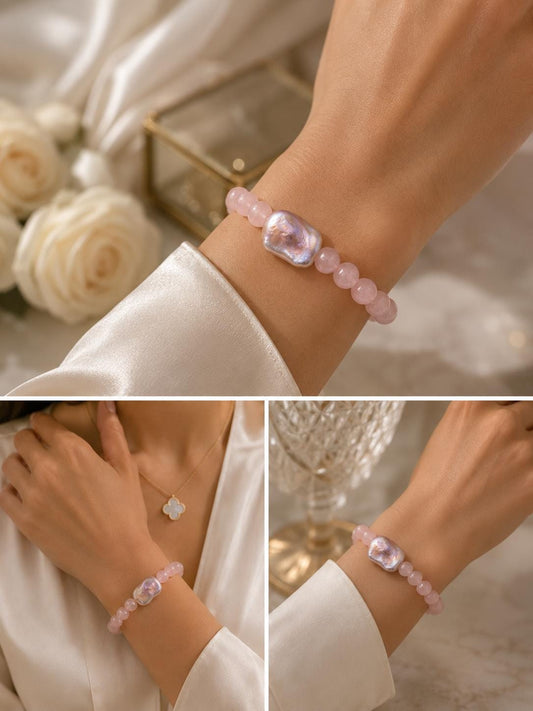 Romantic Blush Rose Quartz & King Pearl Bracelet