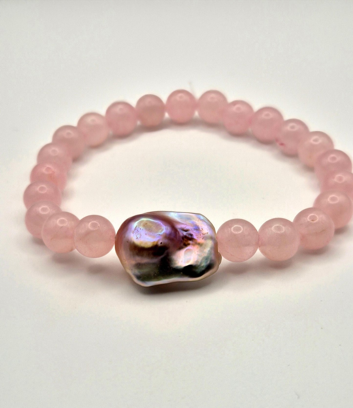 Romantic Blush Rose Quartz & King Pearl Bracelet