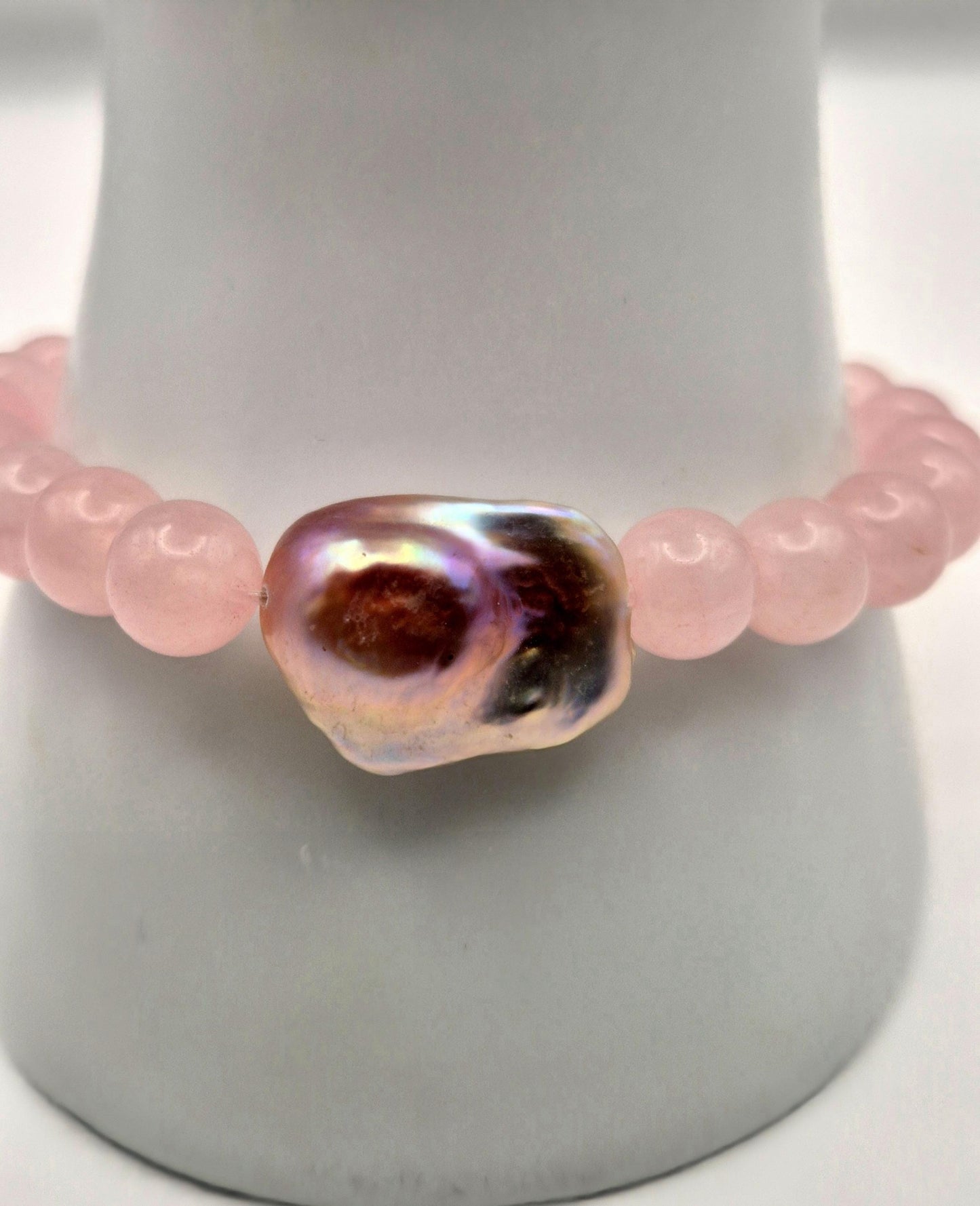 Romantic Blush Rose Quartz & King Pearl Bracelet
