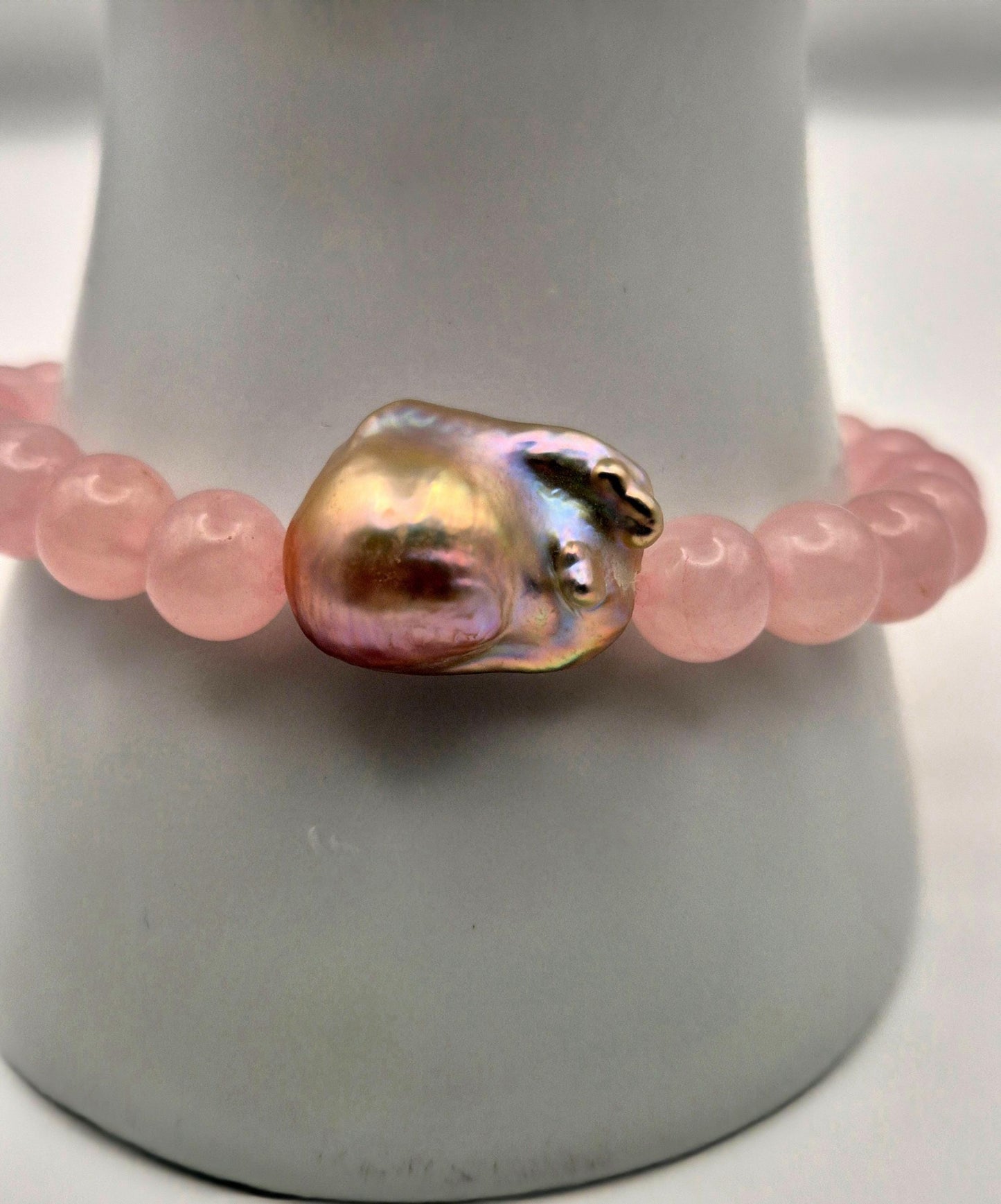 Romantic Blush Rose Quartz & King Pearl Bracelet