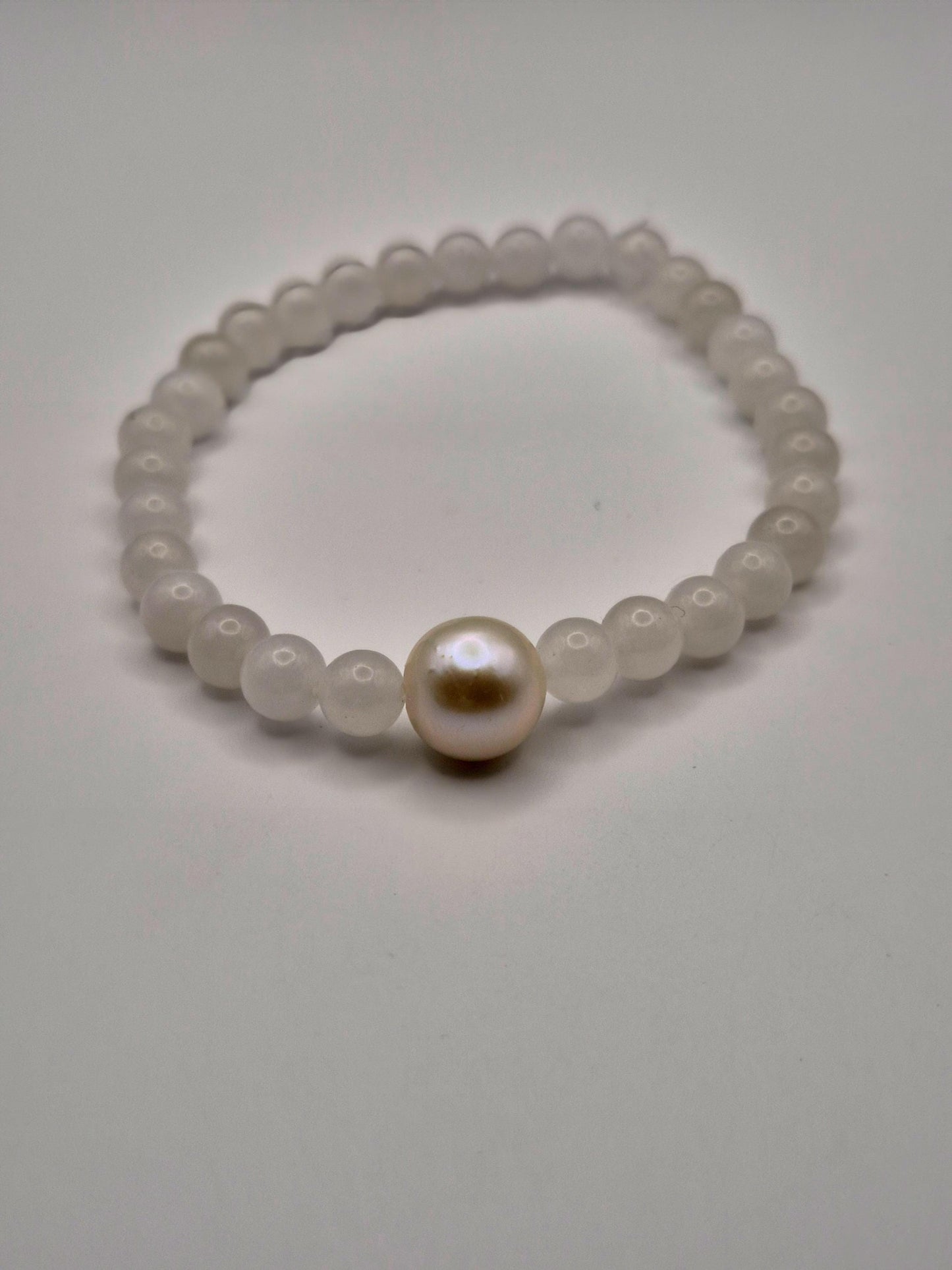 Pure Clear Quartz & White Edison Stretch Bracelet