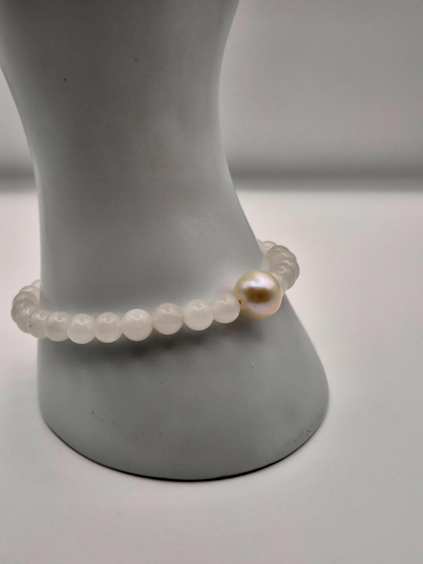 Pure Clear Quartz & White Edison Stretch Bracelet