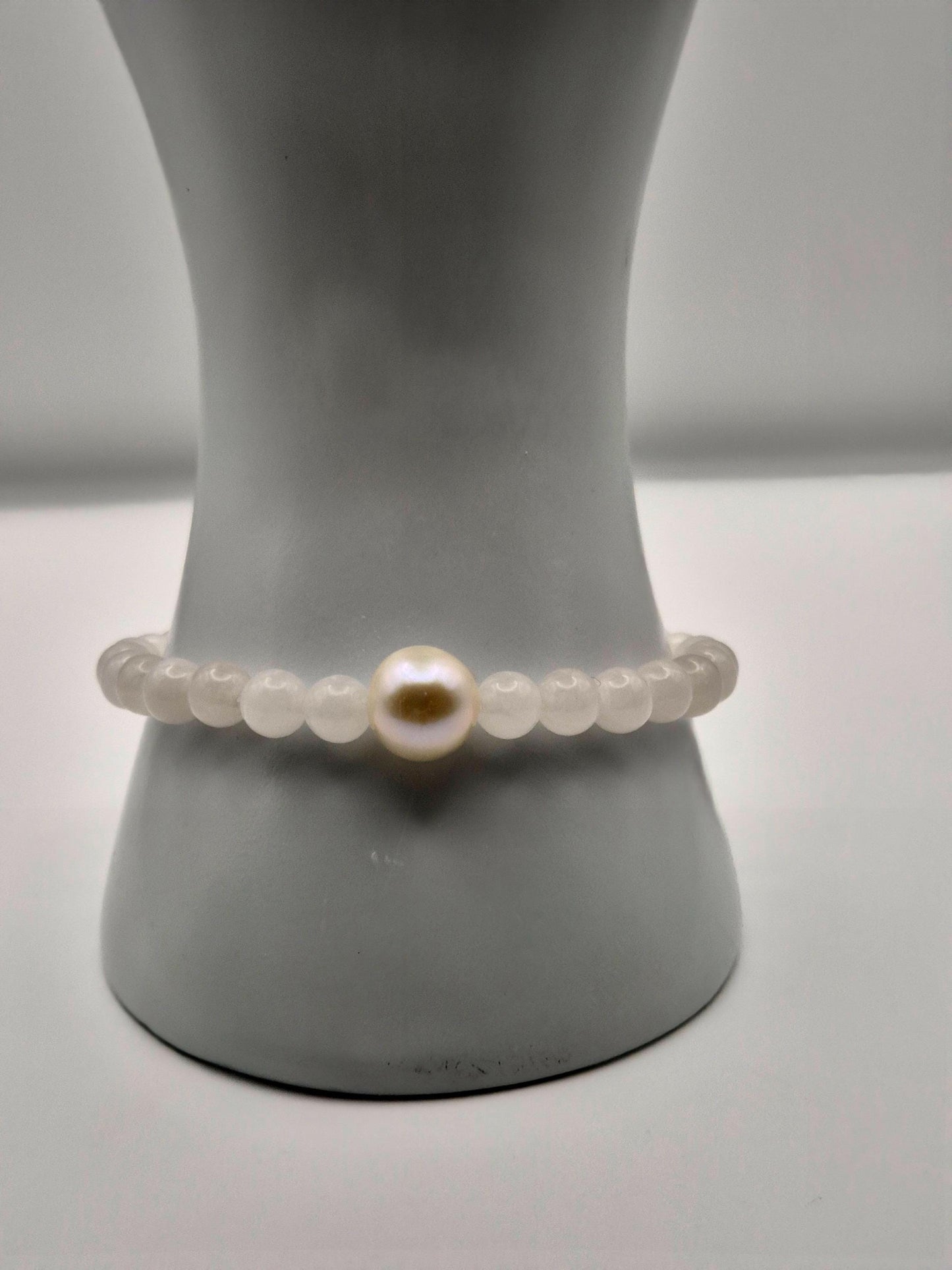 Pure Clear Quartz & White Edison Stretch Bracelet