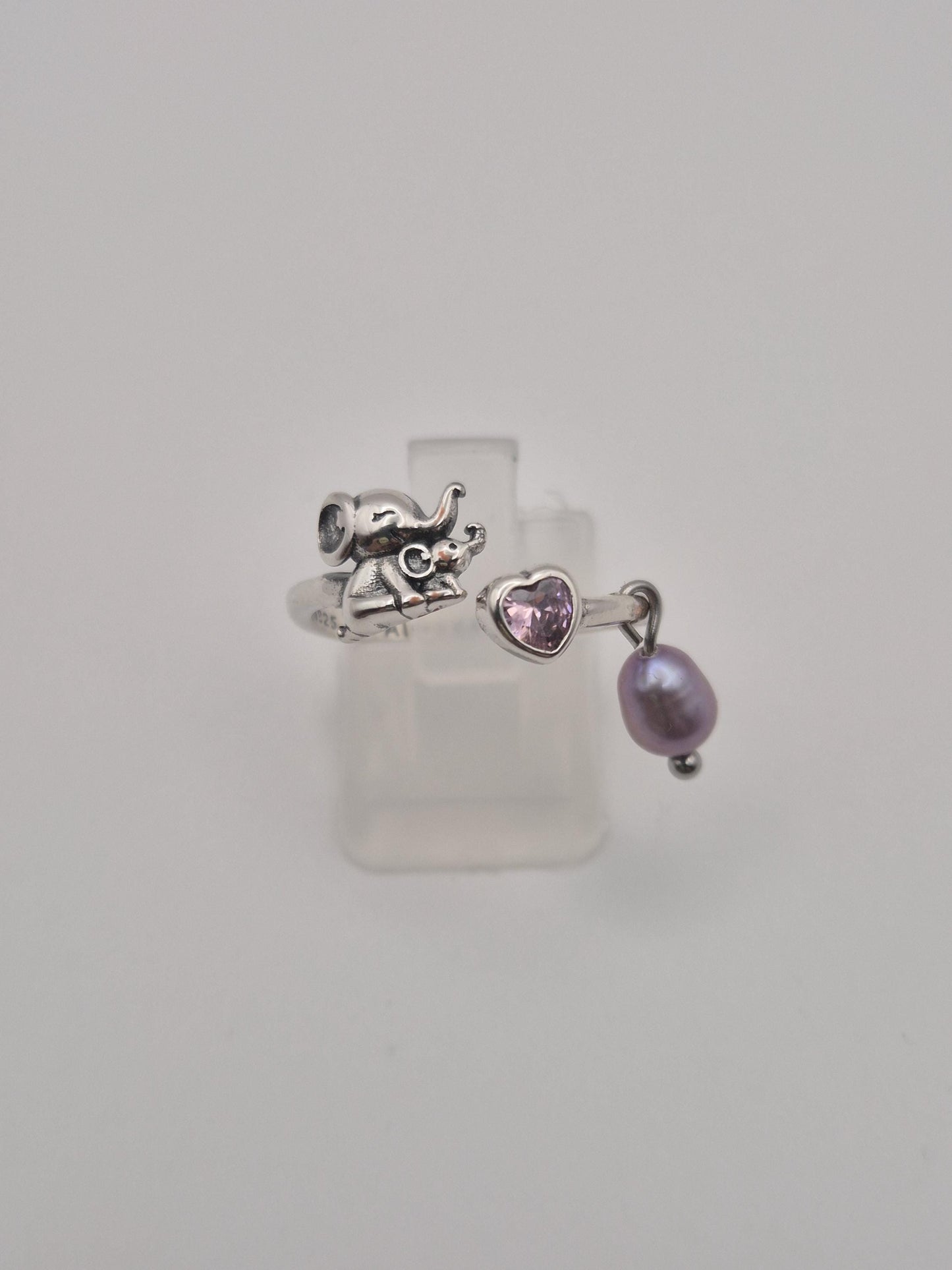 Mama & Baby Elephant Pearl Ring