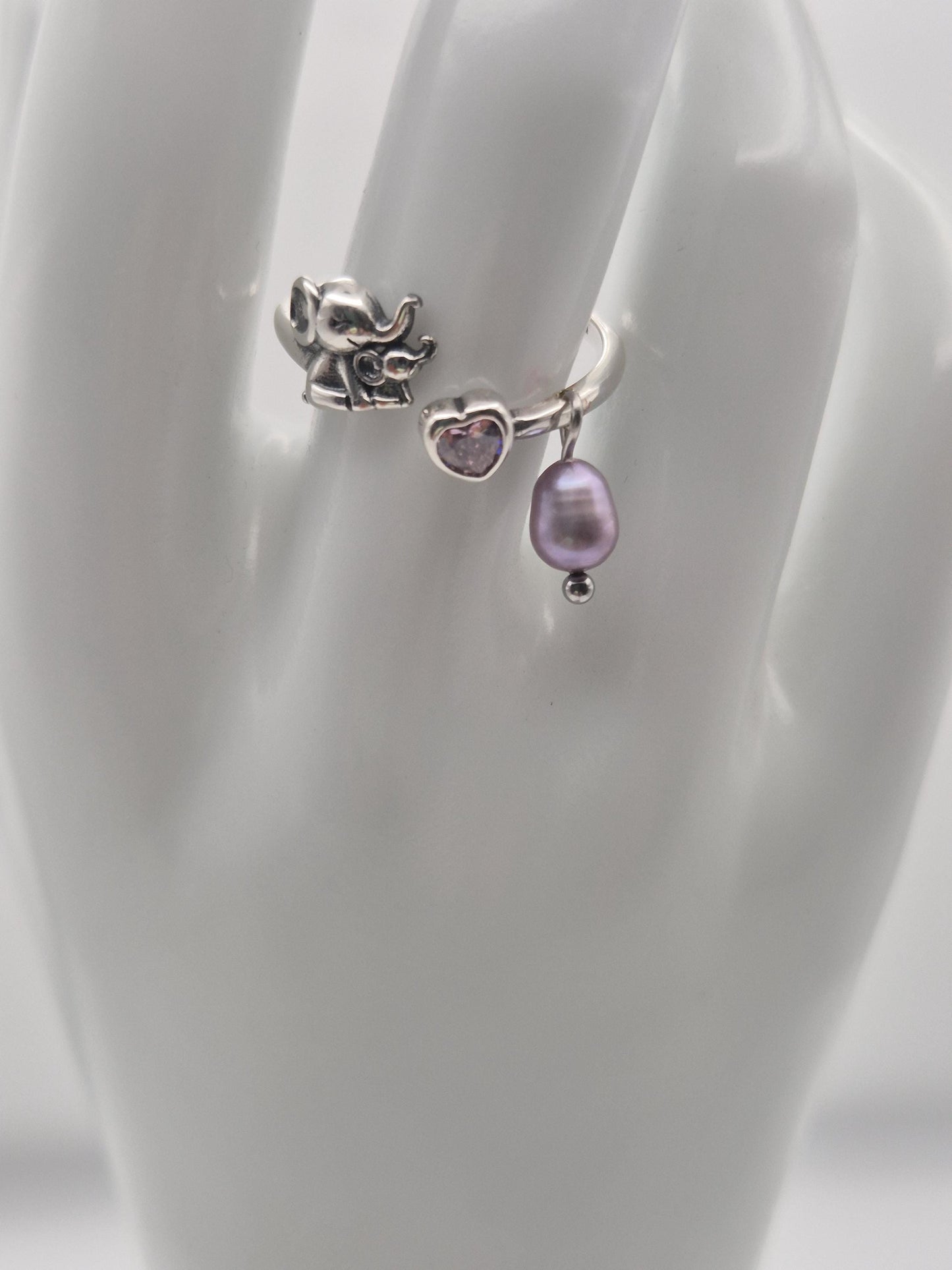Mama & Baby Elephant Pearl Ring