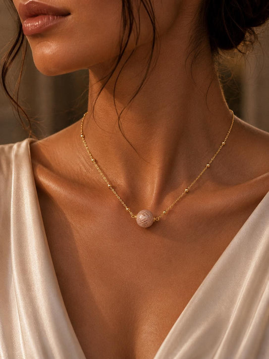 Golden Orb Carved Edison Pearl Necklace — Dragon Scale Design