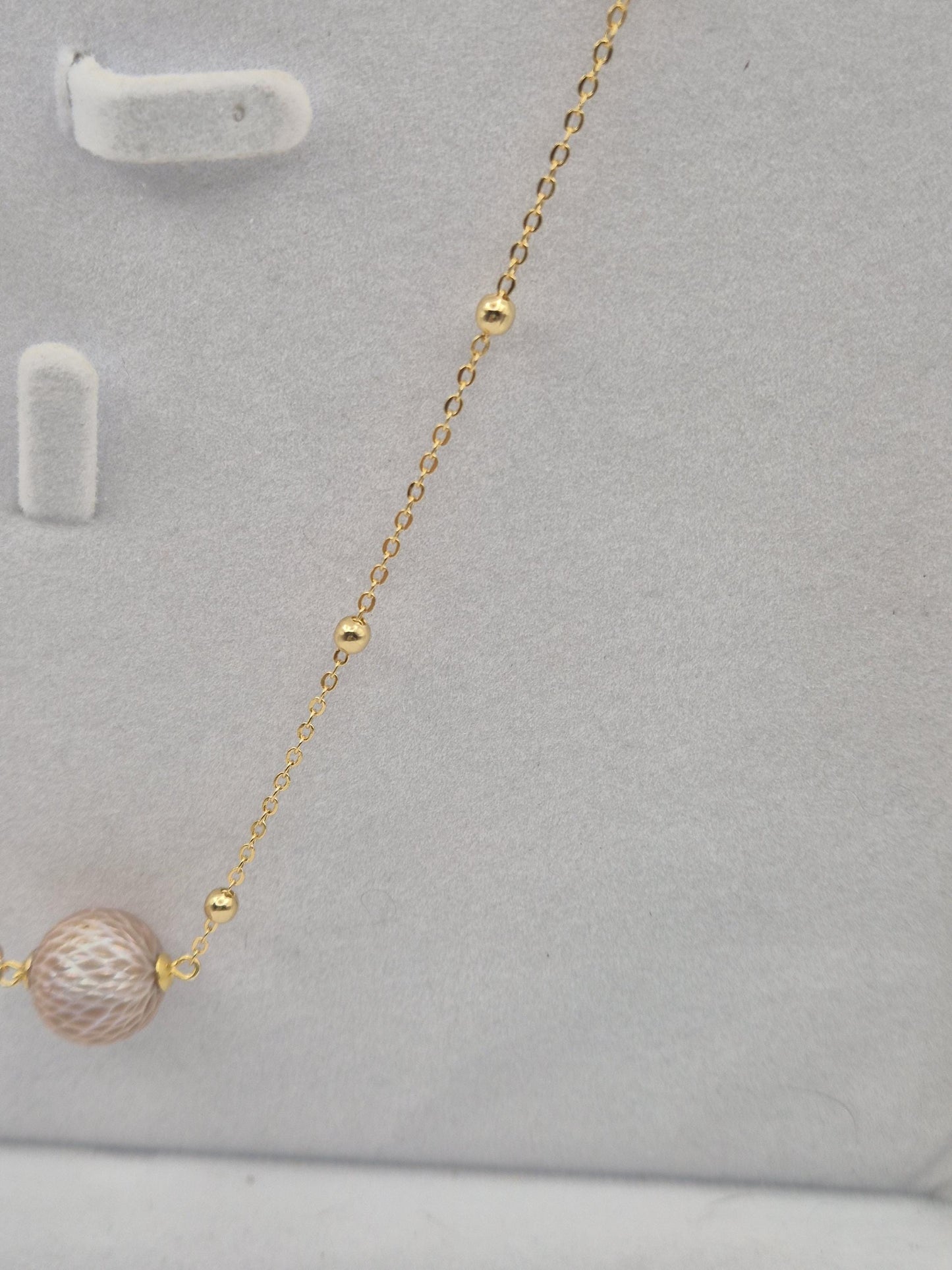 Golden Orb Carved Edison Pearl Necklace — Dragon Scale Design