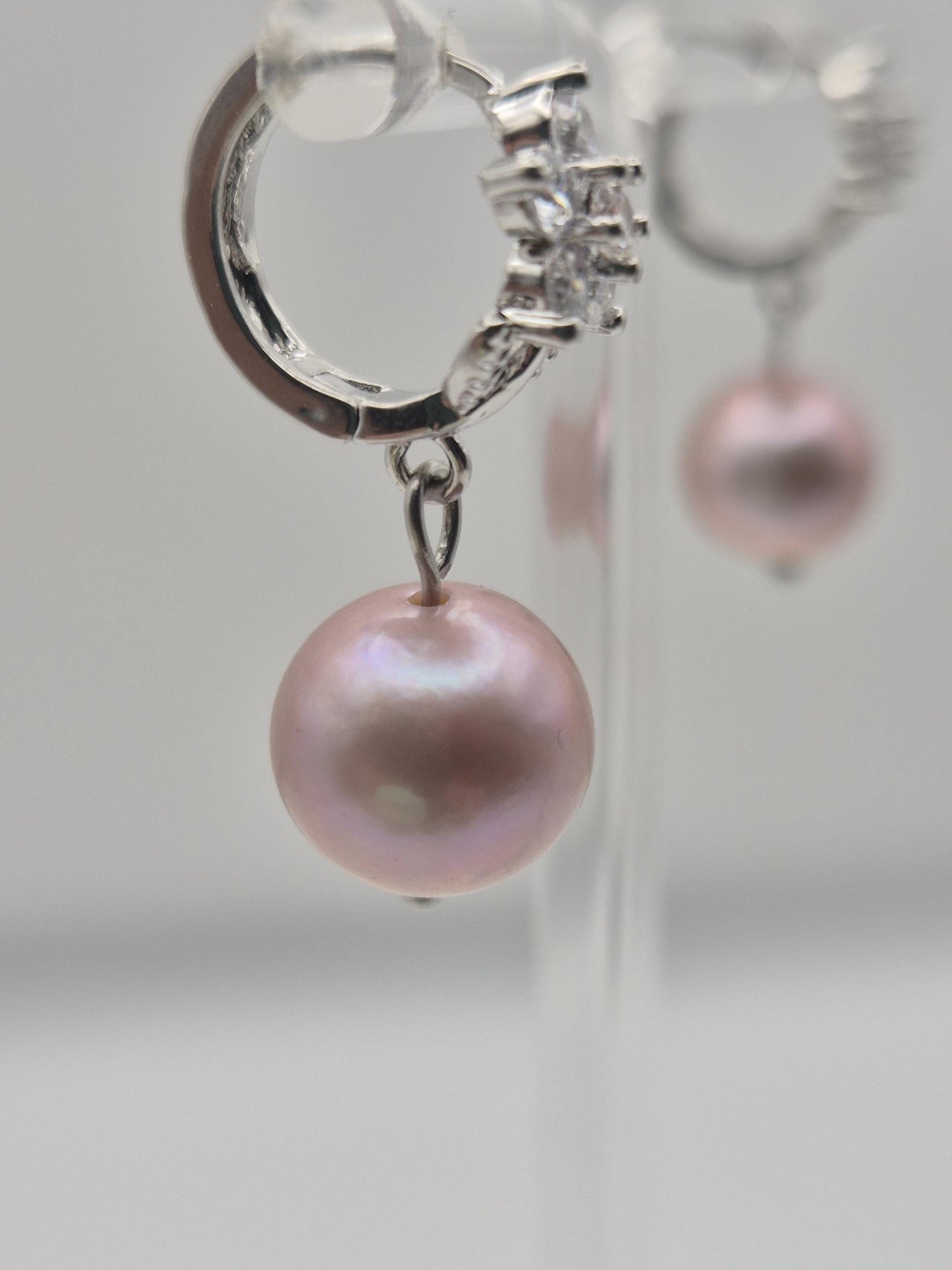 Rose Bloom Pearl Drop Hoop Earrings — Genuine Edison Pearl
