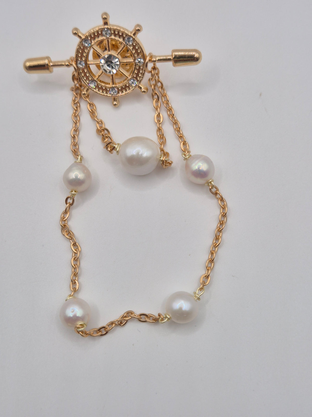 Golden Ship Wheel Multi Pearl Pin