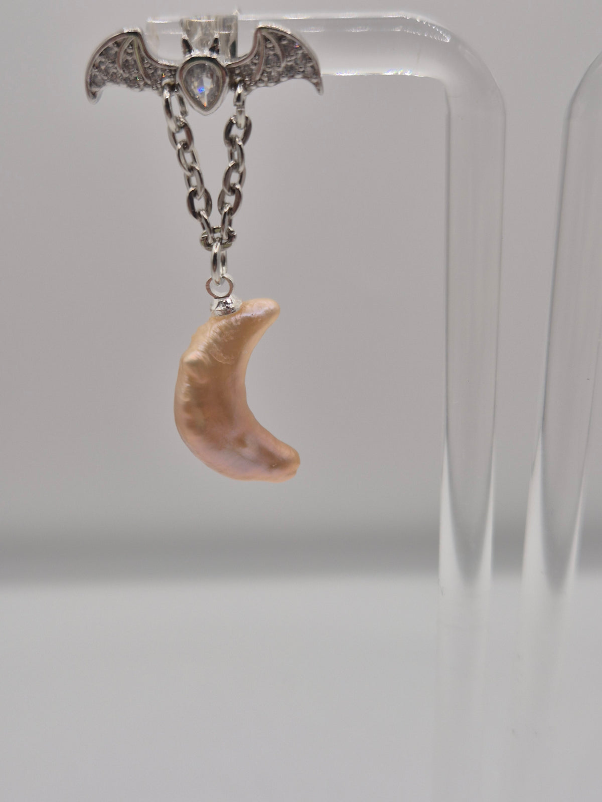 Bat Stud Moon Pearl Earrings