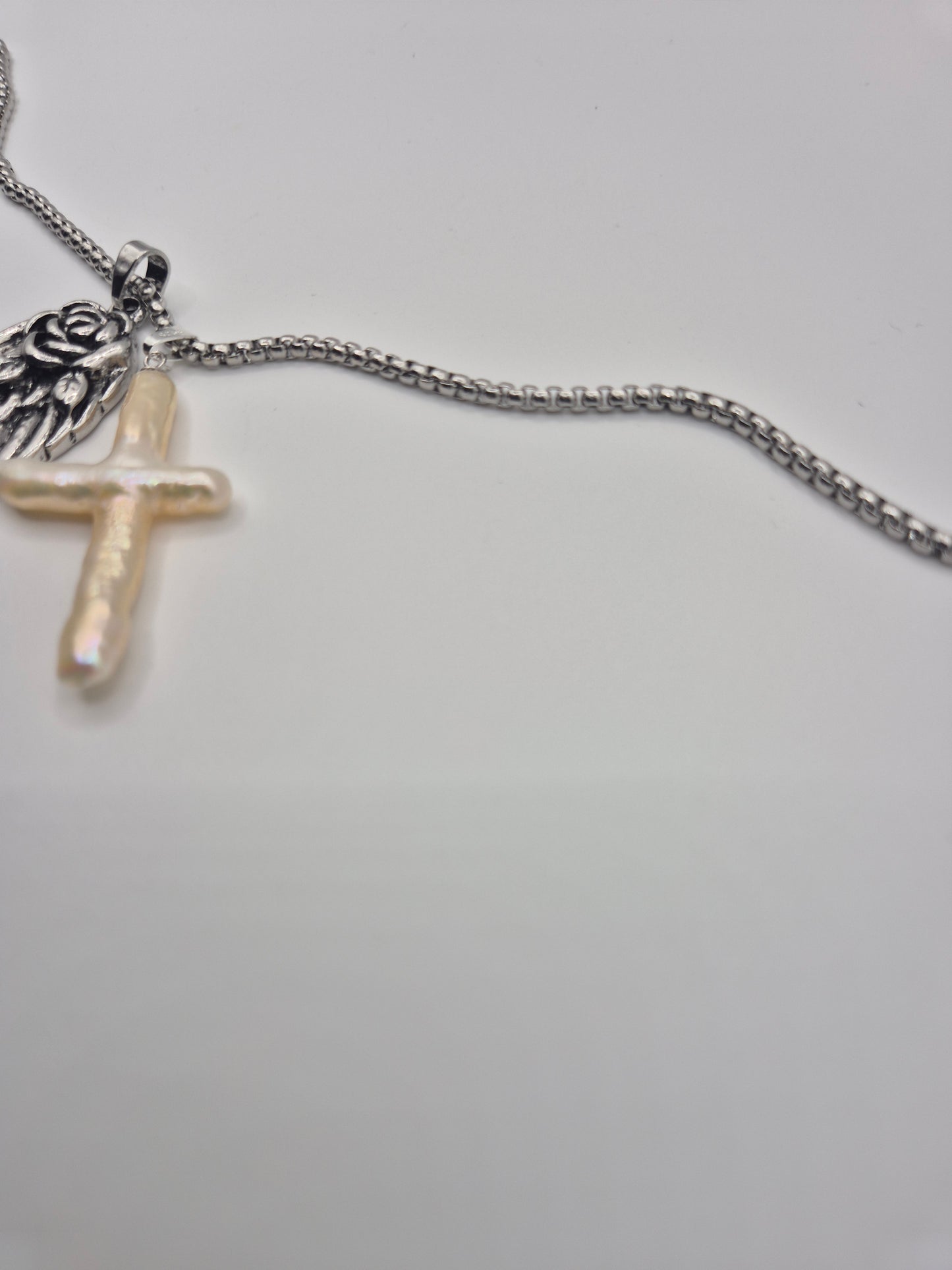 Angel Rose with Large Cross Pearl Necklace
