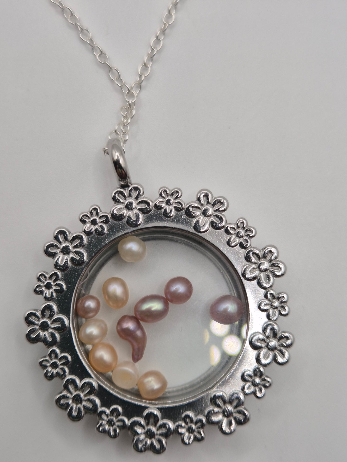 Large Flower Pendant Locket with Mini Pearls