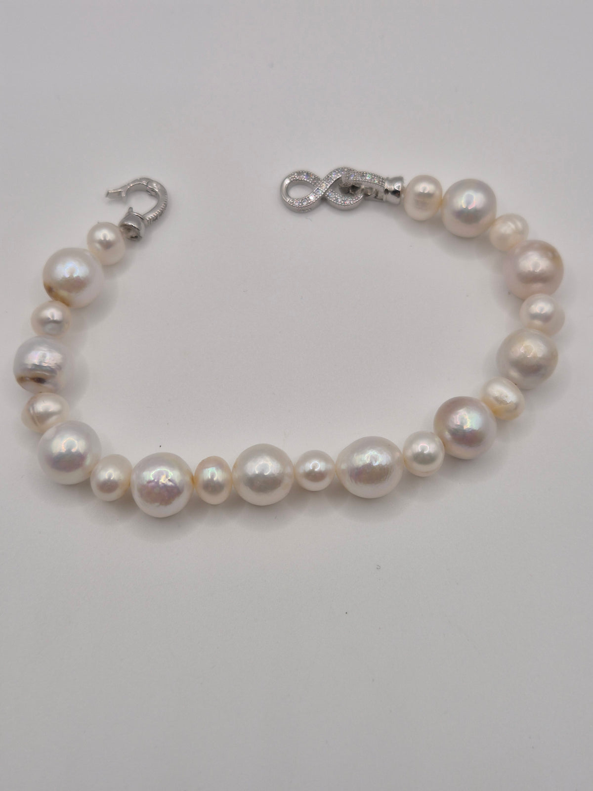 Classic Pearl Necklace & Bracelet Set with Sterling Silver Infinity Clasp