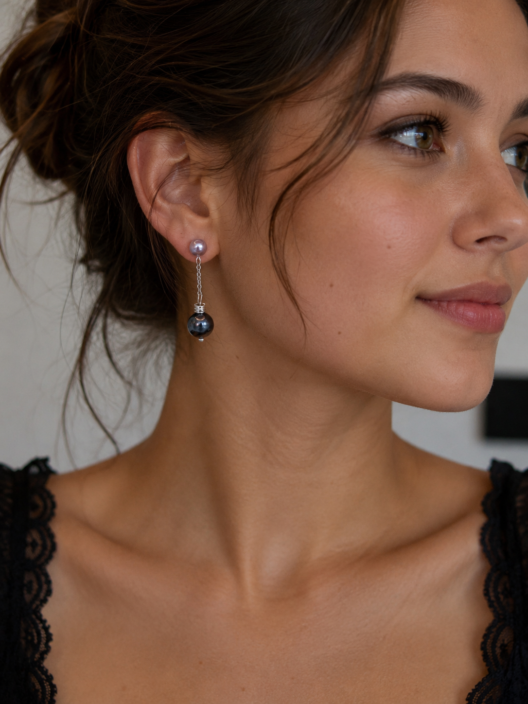 Midnight Mist Pearl Drop Earrings