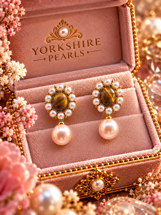 Pearl & Tigers Eye Earrings