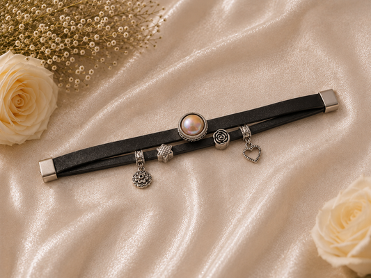 Saltwater Mabe & Charm Double Leather Strand Bracelet