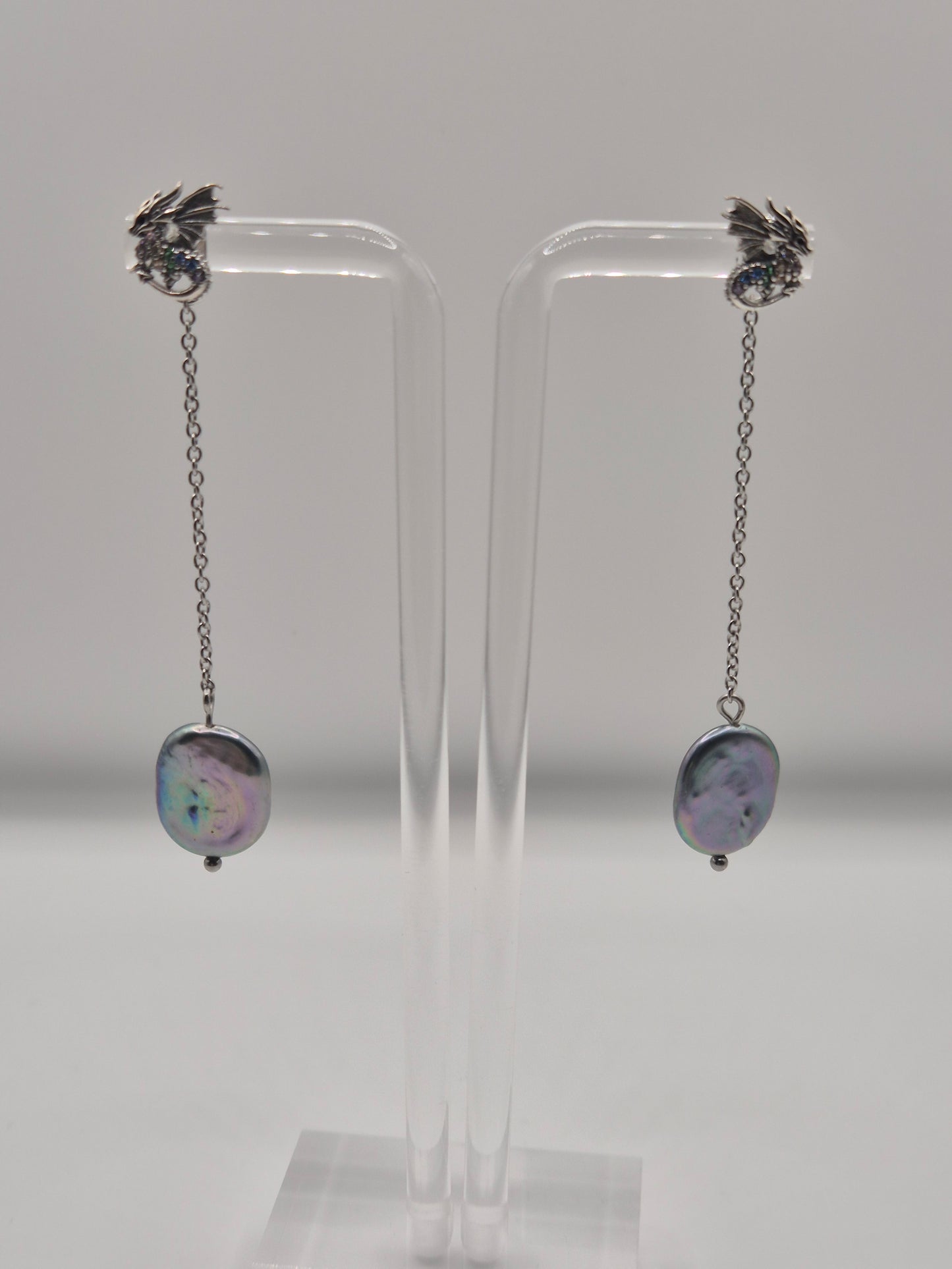 Petite Dragon Earrings with Removable Pearl Dangle