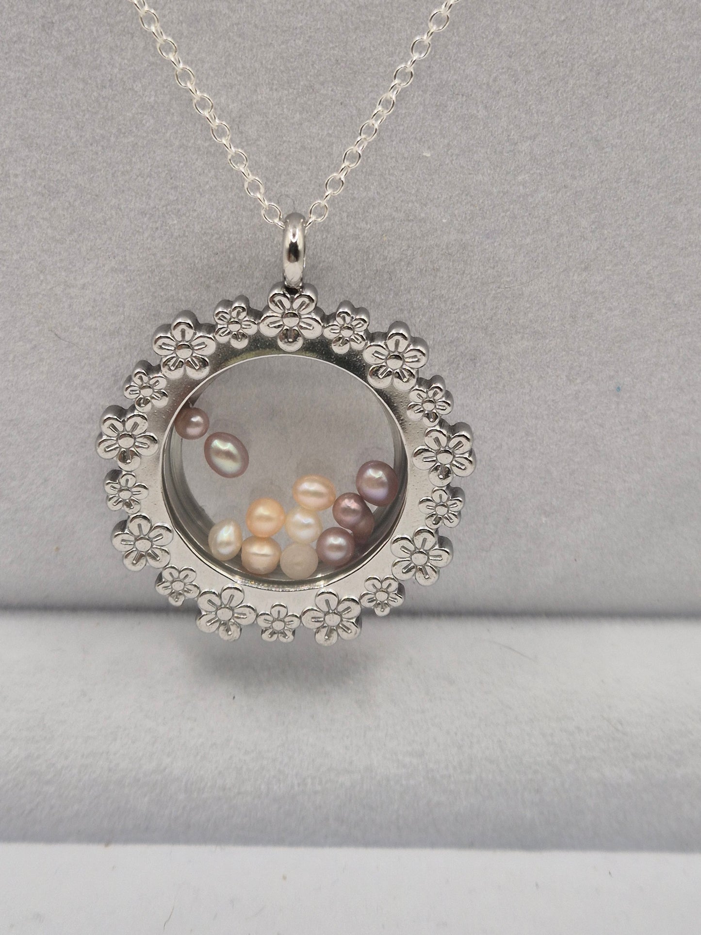 Large Flower Pendant Locket with Mini Pearls