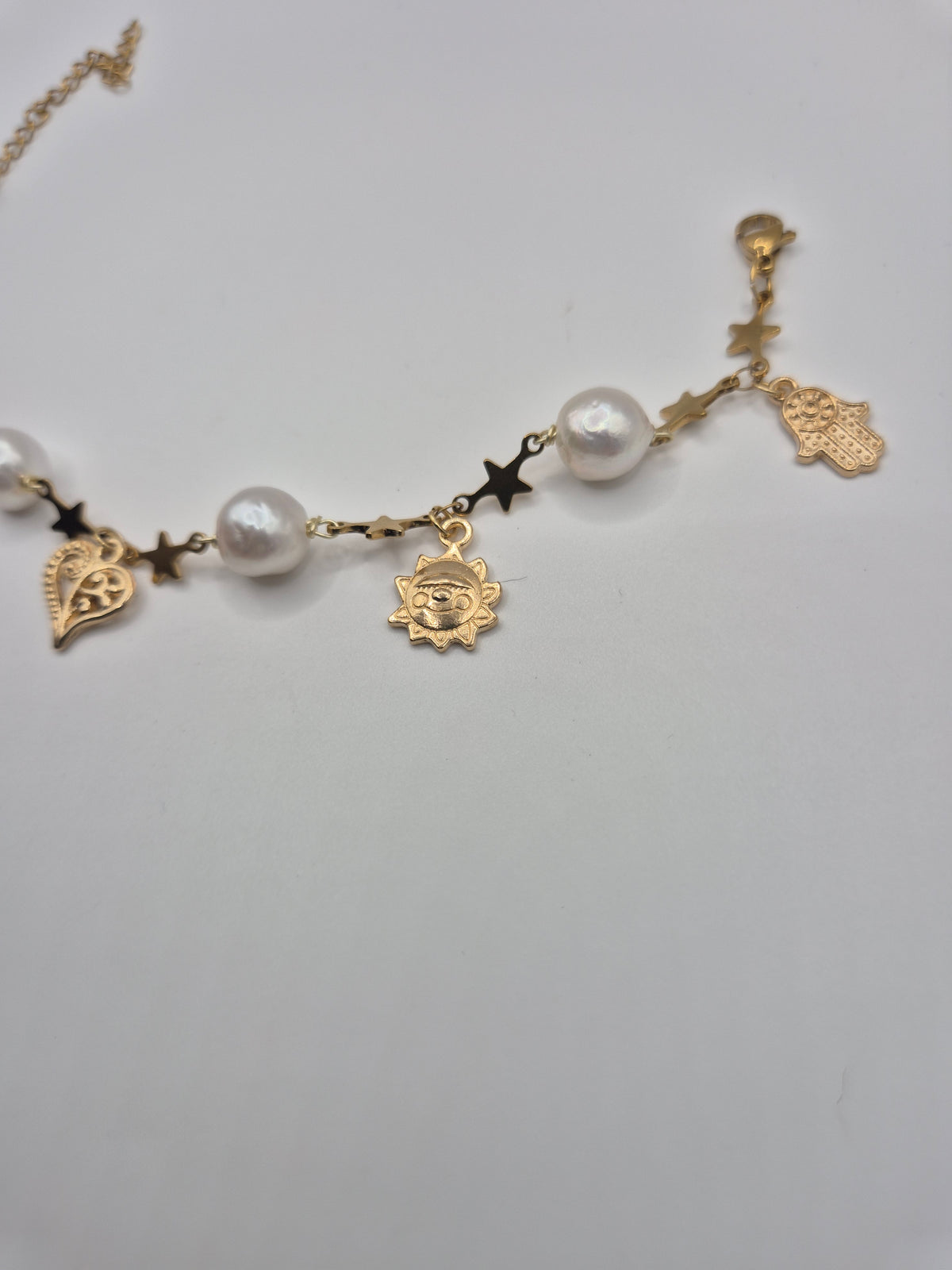 Golden Charm Pearl & Star Bracelet