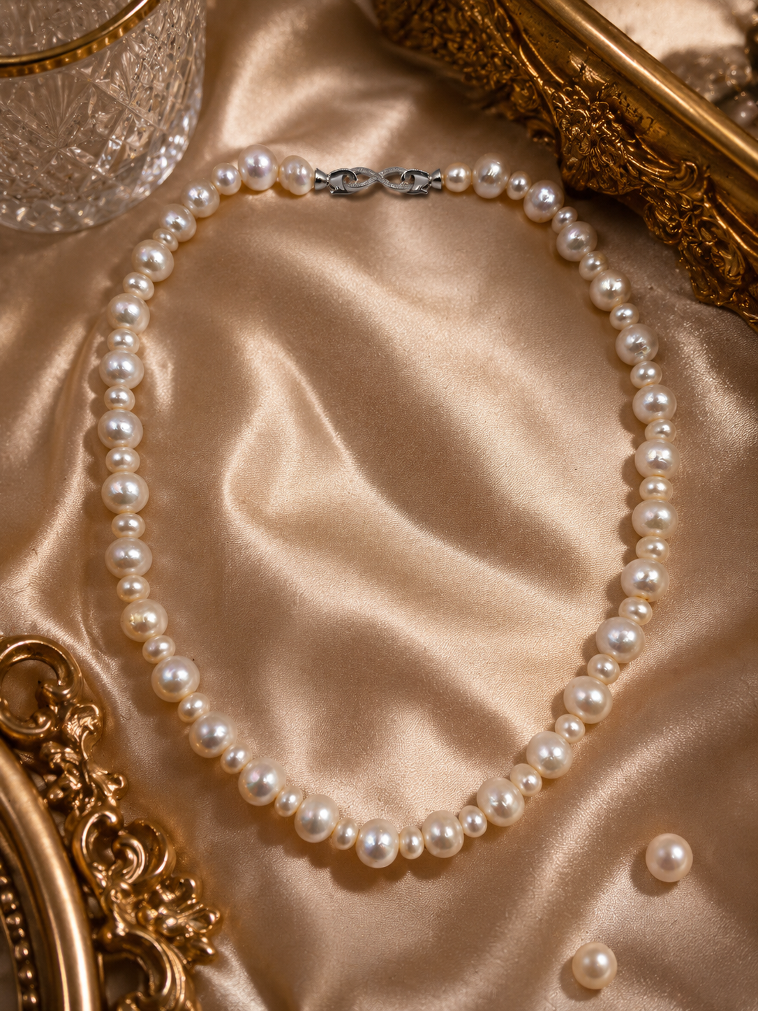 Classic Pearl Necklace & Bracelet Set with Sterling Silver Infinity Clasp