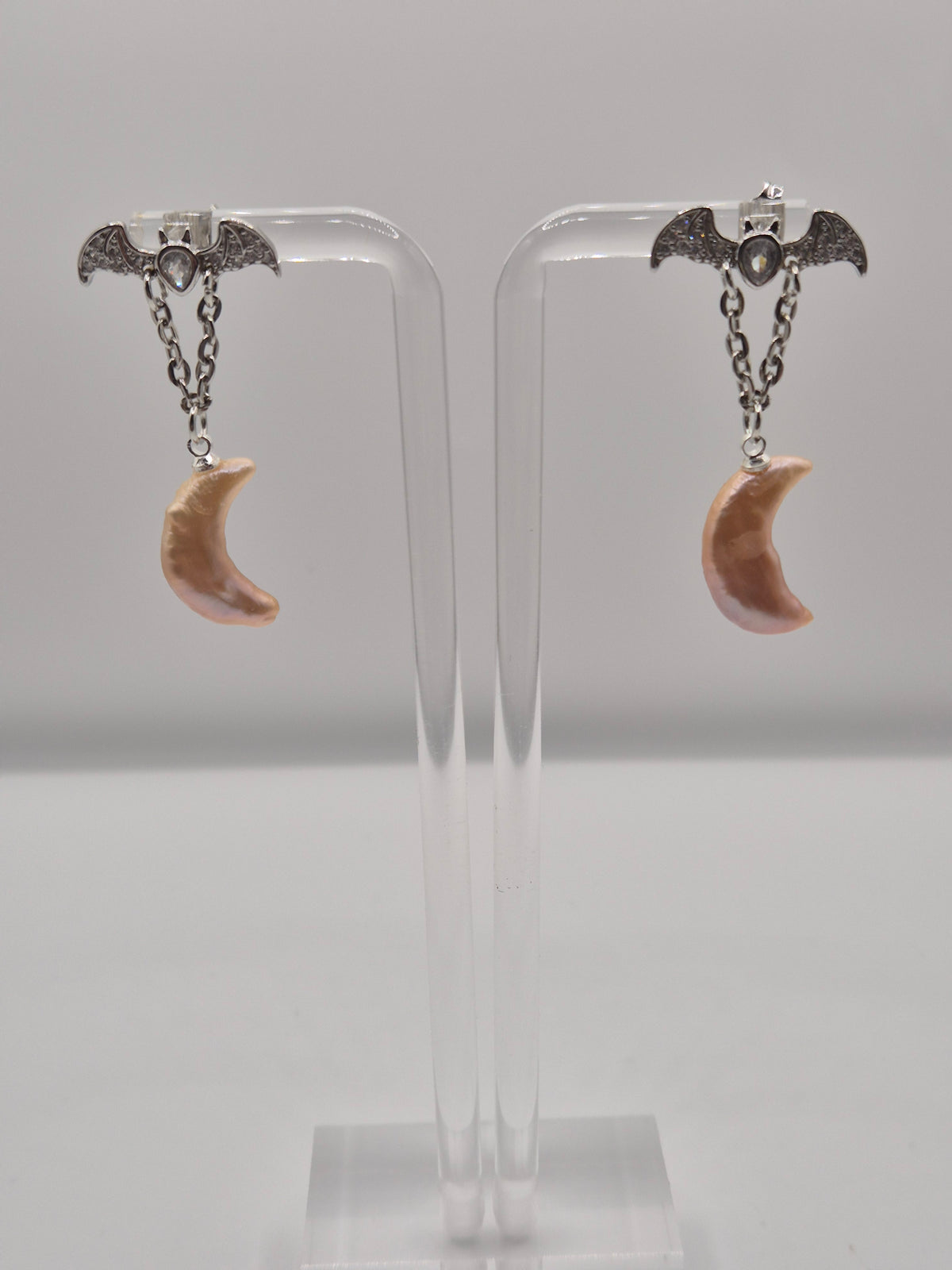 Bat Stud Moon Pearl Earrings