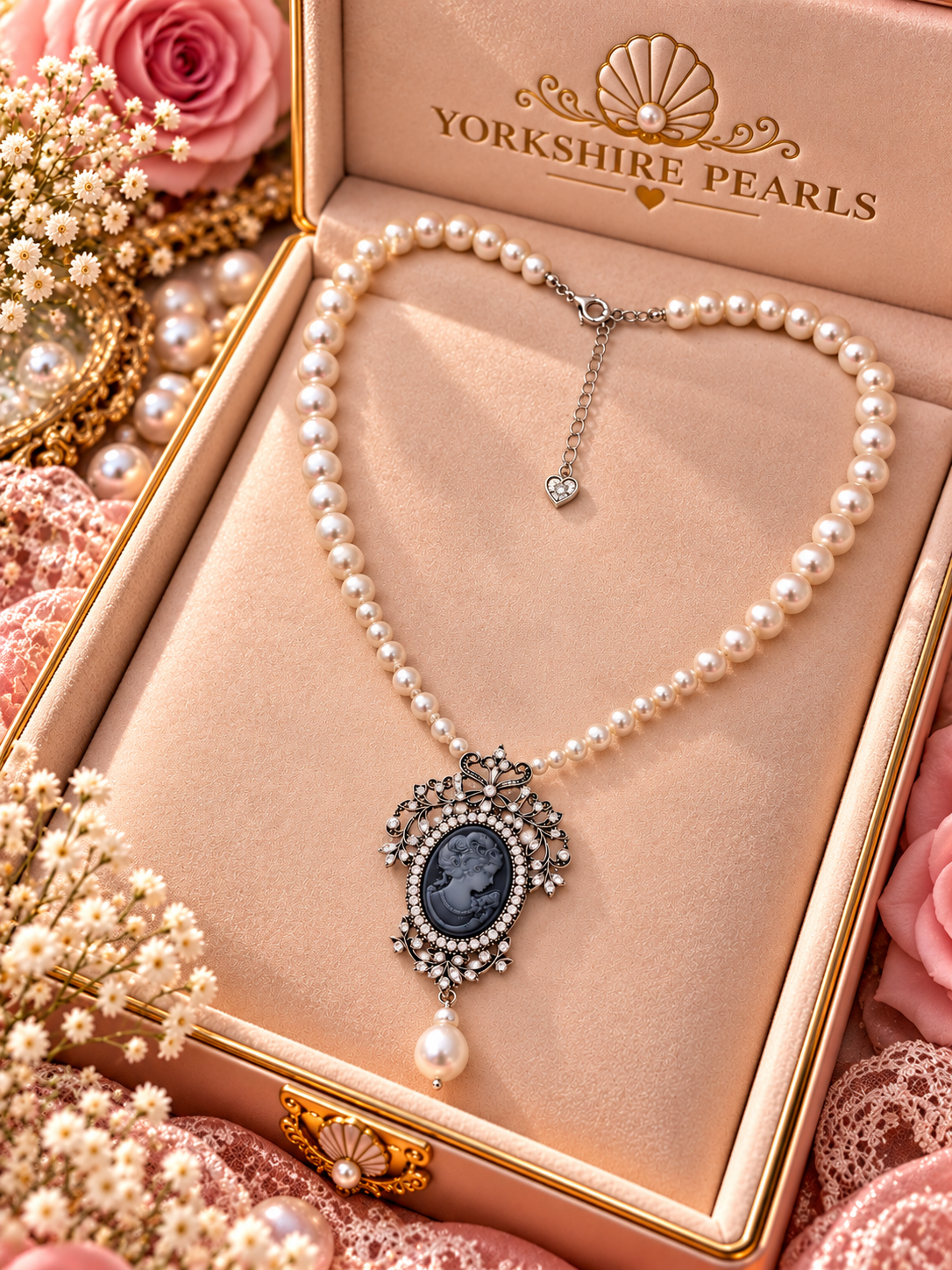 Vintage Duchess Cameo Pearl Necklace