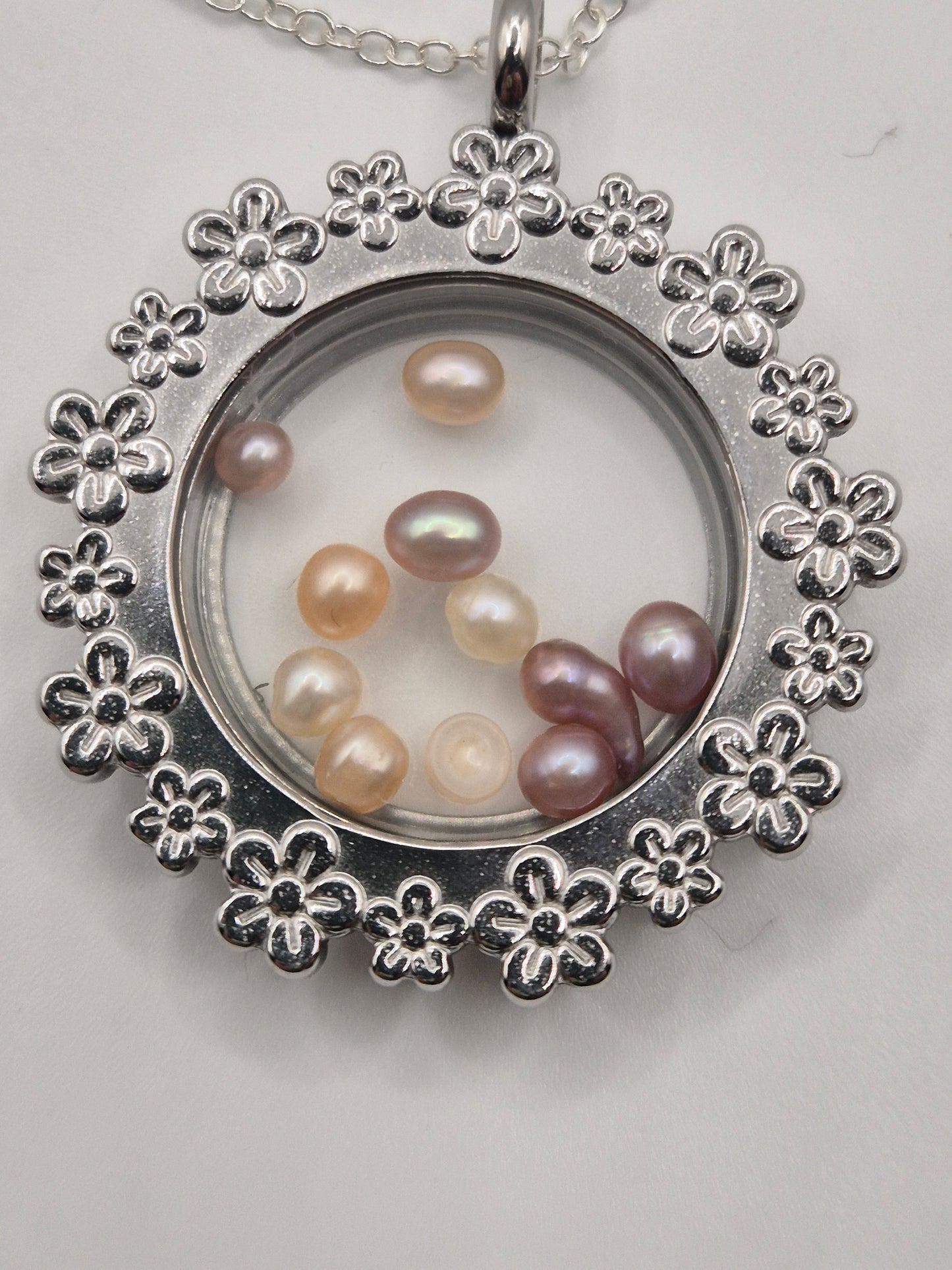 Large Flower Pendant Locket with Mini Pearls