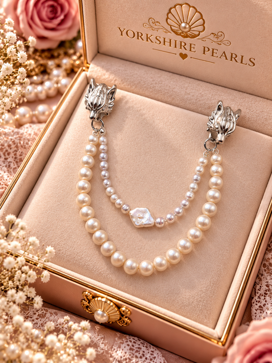 Wonderful Wolf Double Pearl Strand Lapel Pin