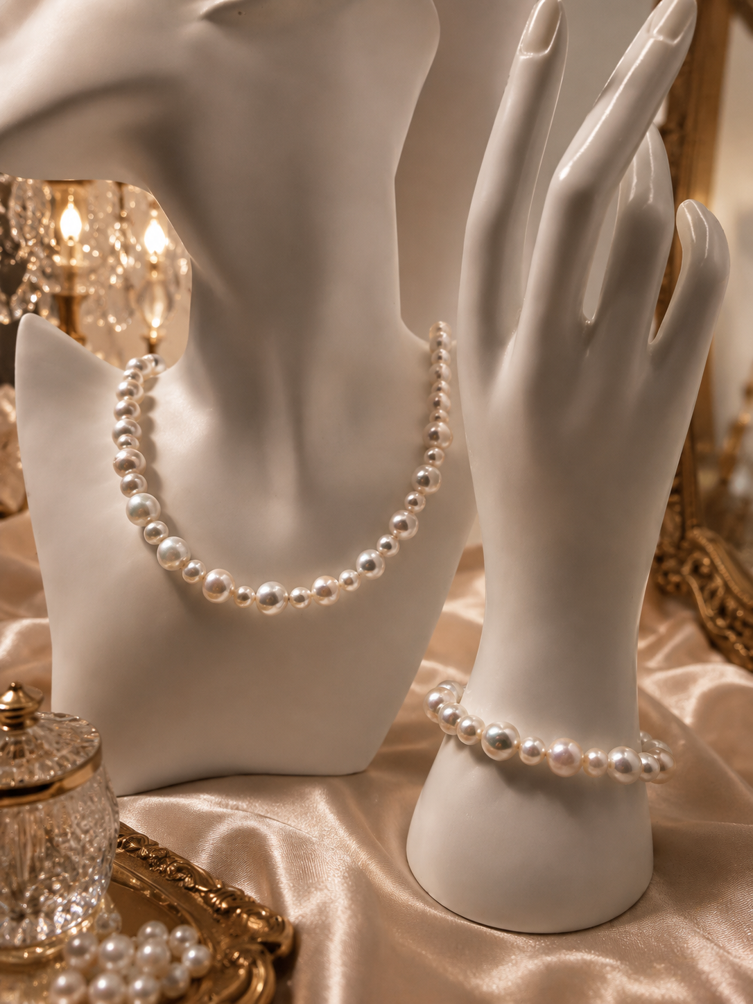 Classic Pearl Necklace & Bracelet Set with Sterling Silver Infinity Clasp