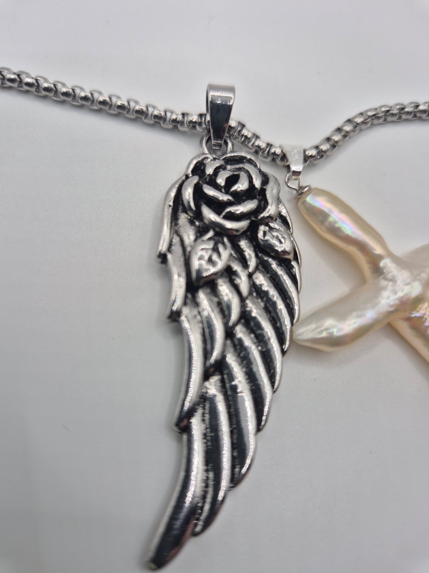 Angel Rose with Large Cross Pearl Necklace