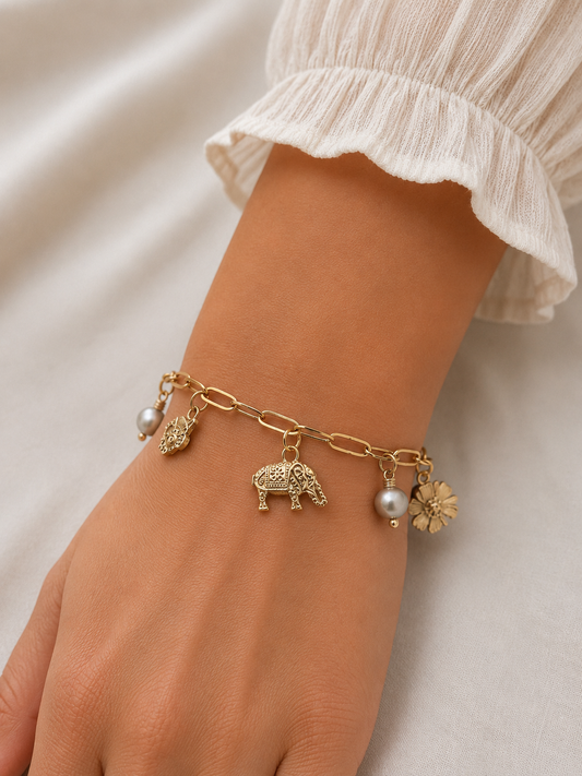 Sacred Elephant Pearl Charm Bracelet
