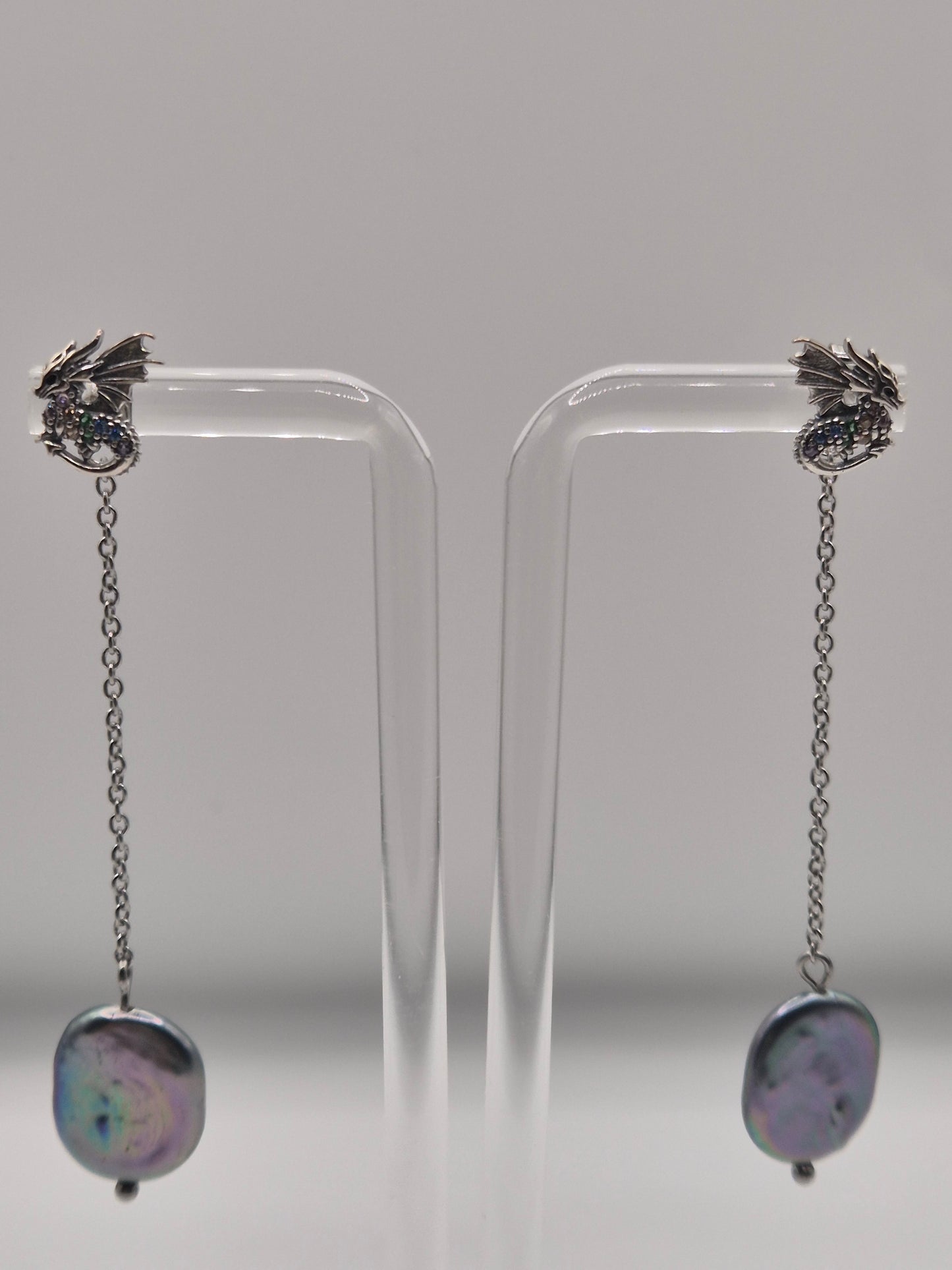 Petite Dragon Earrings with Removable Pearl Dangle