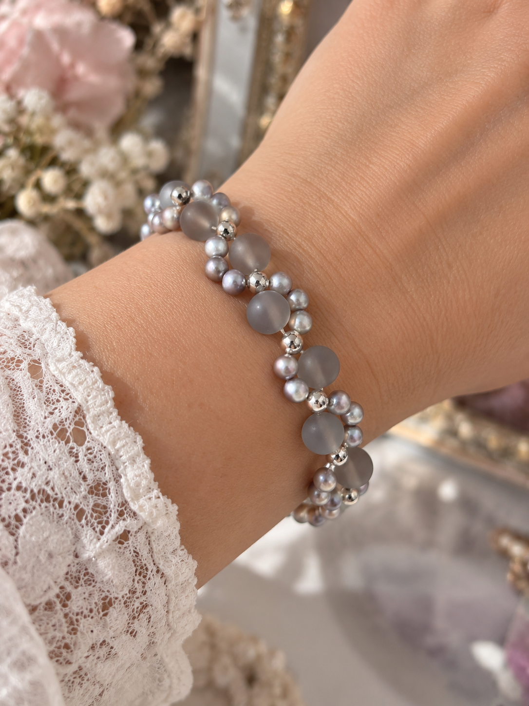 Drusy Agate & Pearl Bracelet