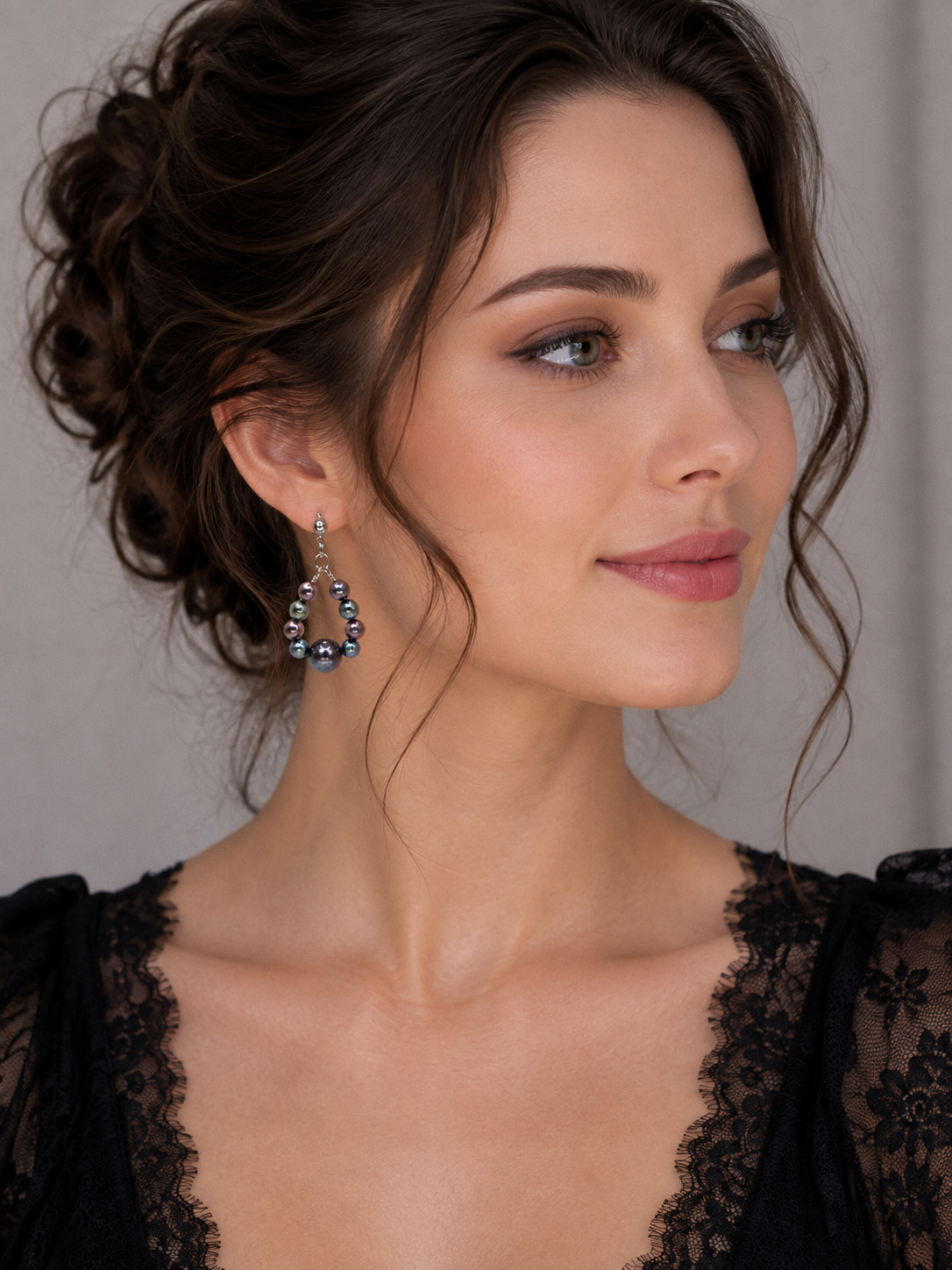 Midnight Peacock Oval Stud Pearl Earrings