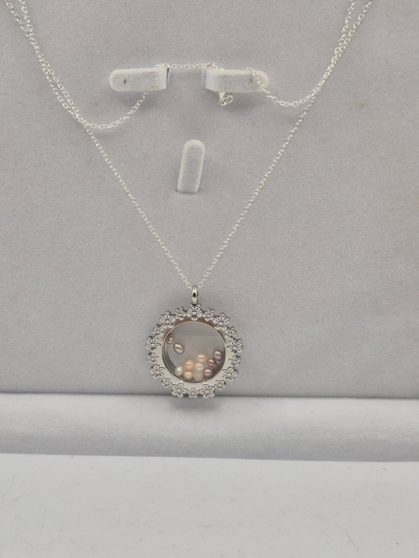 Large Flower Pendant Locket with Mini Pearls