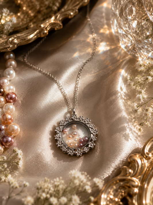 Large Flower Pendant Locket with Mini Pearls