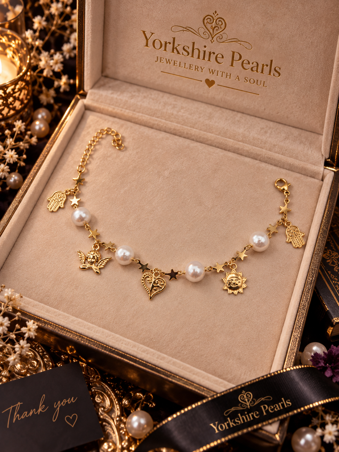 Golden Charm Pearl & Star Bracelet