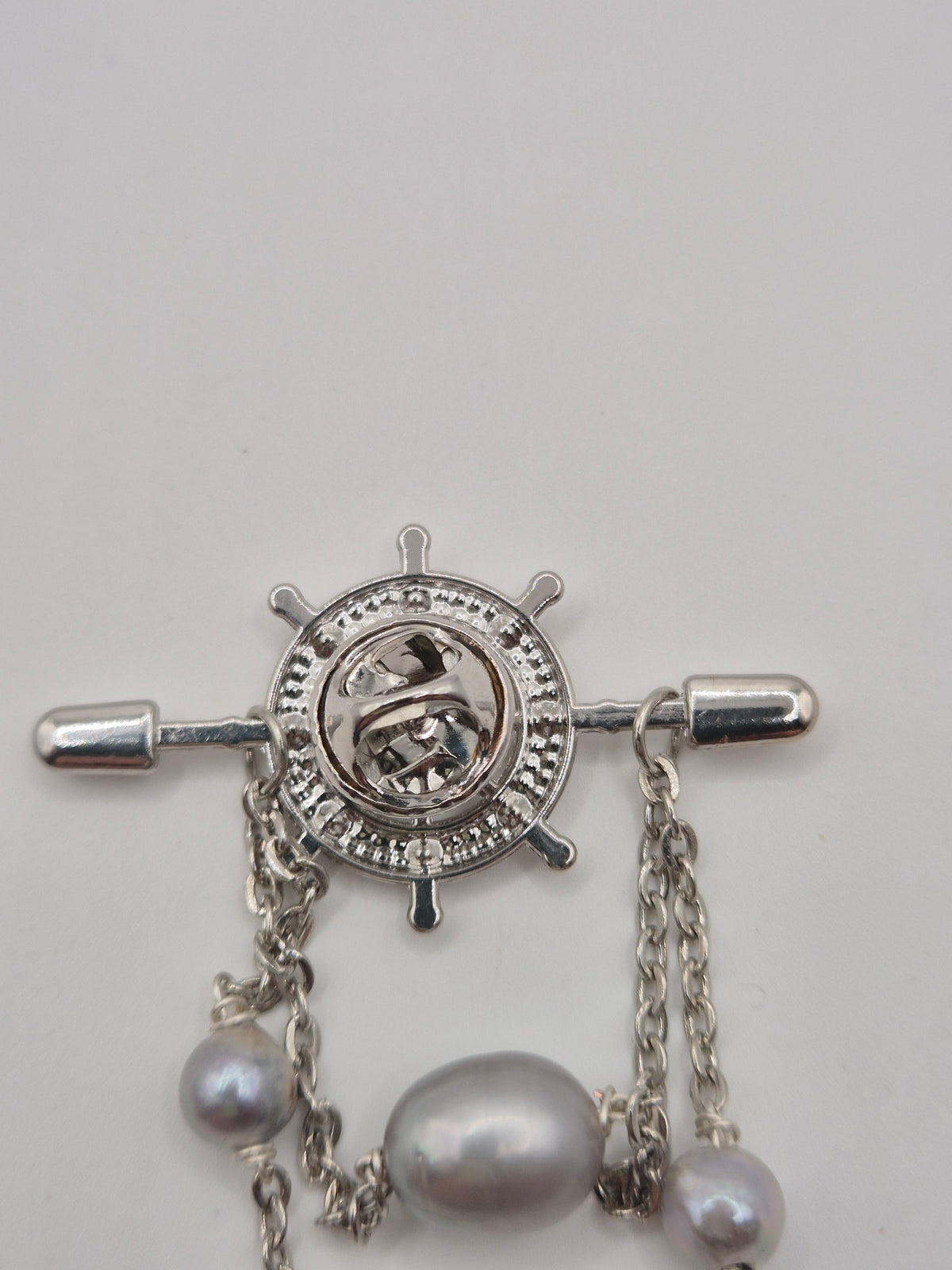 Silver Ship Wheel Madama Pearl Pin