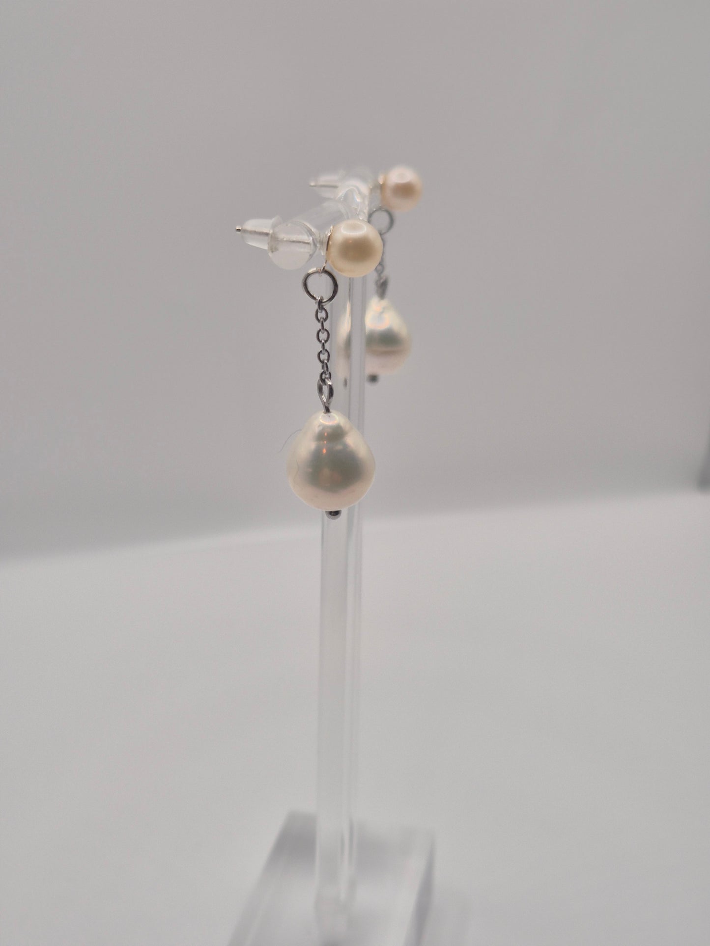 Pearl Studs with Baroque Drop Earrings