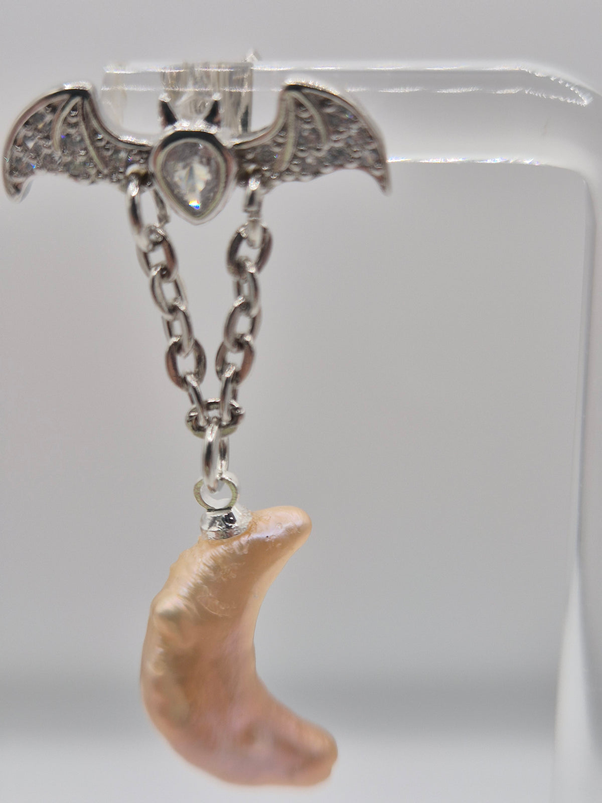 Bat Stud Moon Pearl Earrings