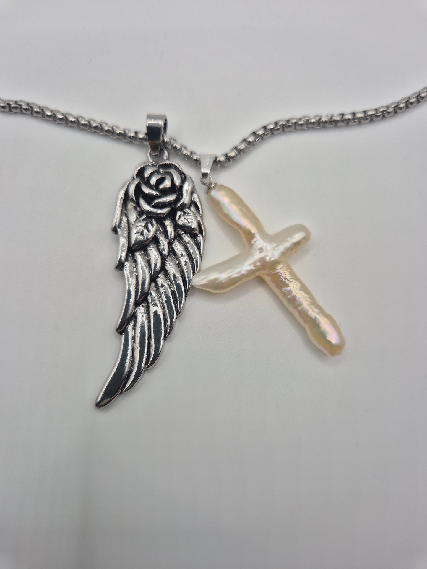 Angel Rose with Large Cross Pearl Necklace