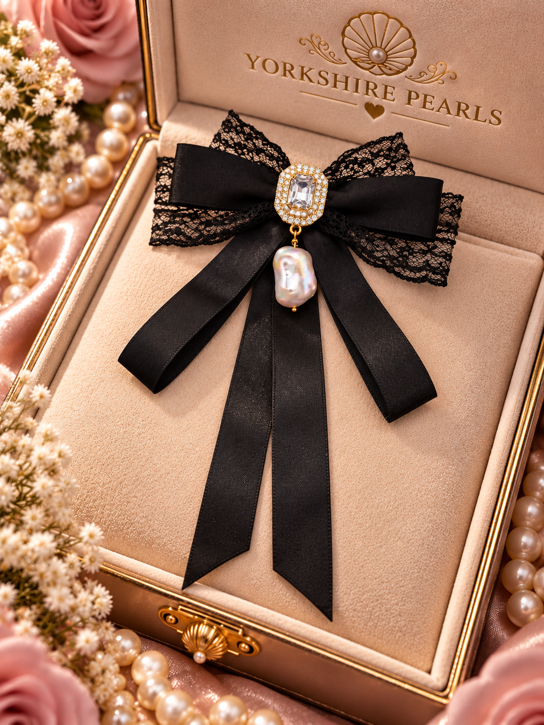 Ribbon & Lace Pearl Hairpin and Brooch