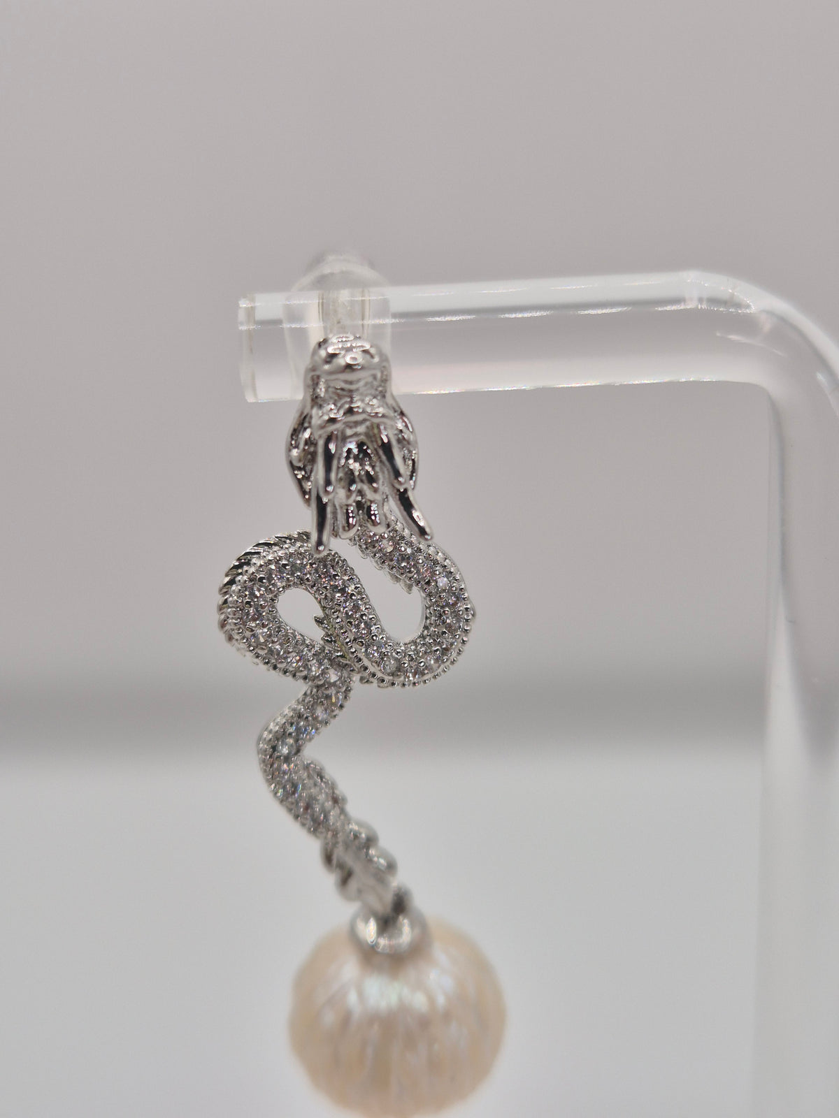 Dangle Dragon Carved Edison Pearl Earrings
