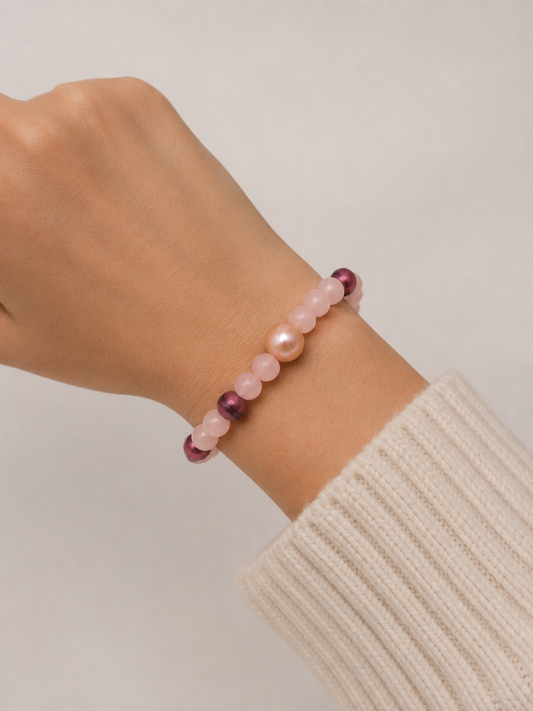 Pink Paradise Rose Quartz & Pearl Bracelet