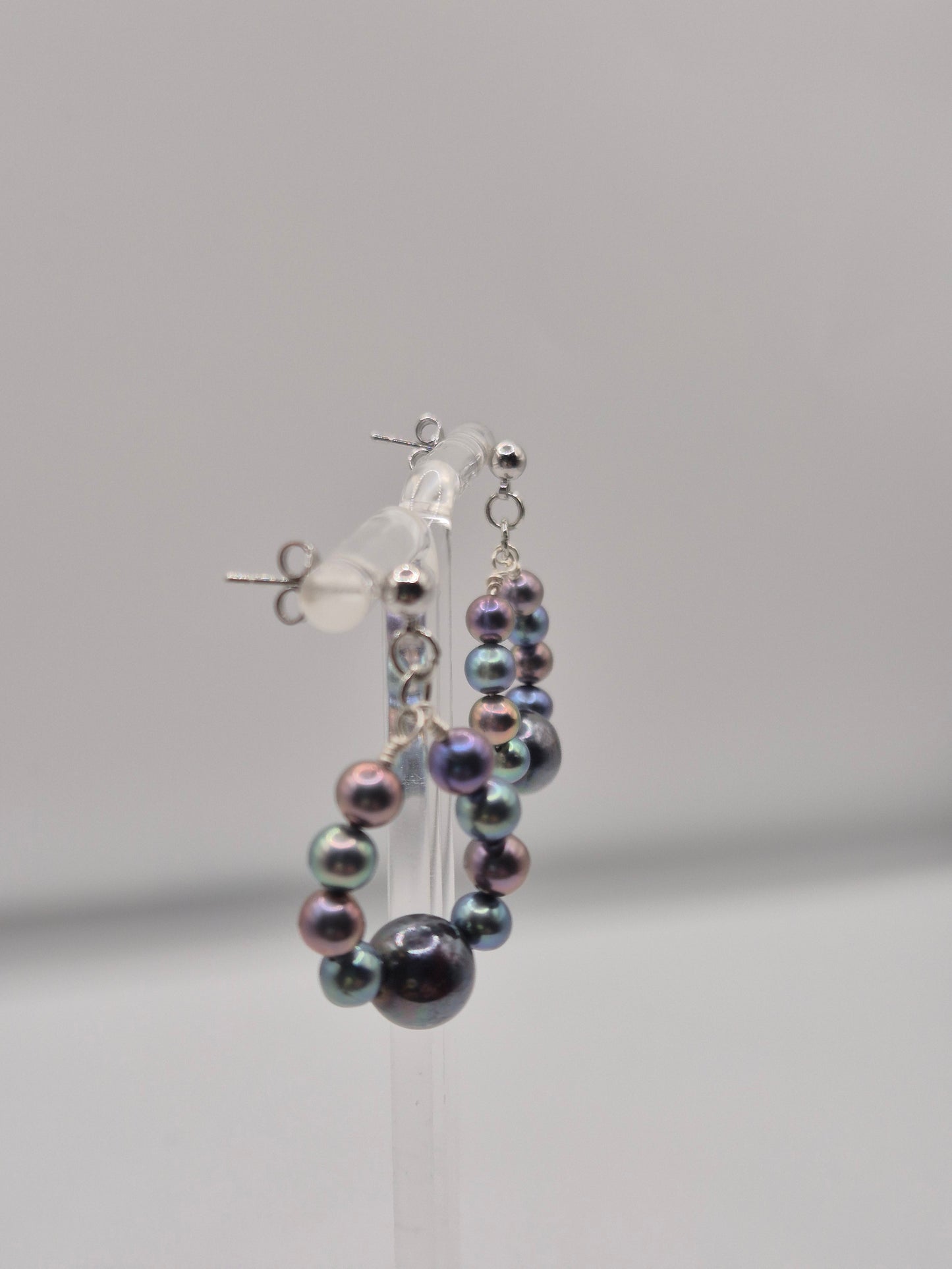 Midnight Peacock Oval Stud Pearl Earrings
