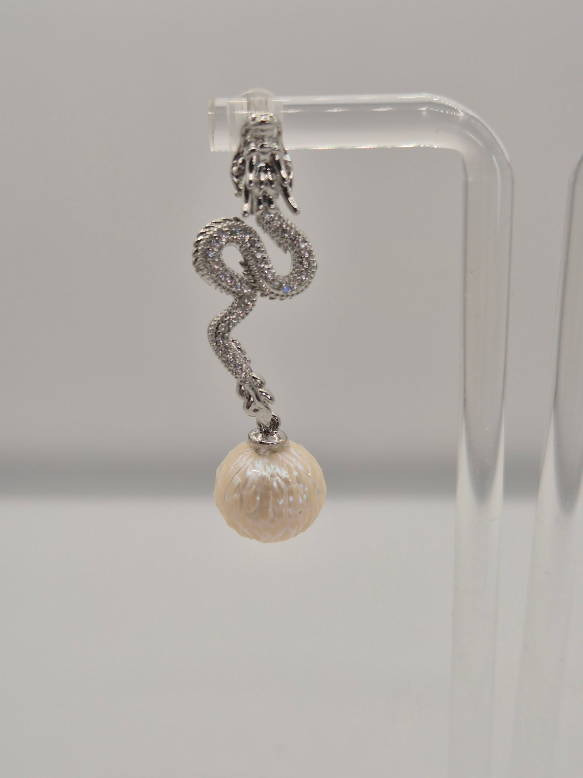 Dangle Dragon Carved Edison Pearl Earrings